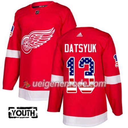 Kinder Eishockey Detroit Red Wings Trikot Pavel Datsyuk 13 Adidas 2017-2018 Rot USA Flag Fashion Authentic